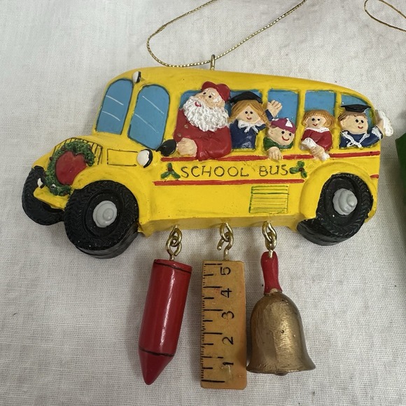 Vintage Lot Of 3 Teacher Appreciation Gift Christmas Ornaments Bus Santa Apple - Picture 2 of 11
